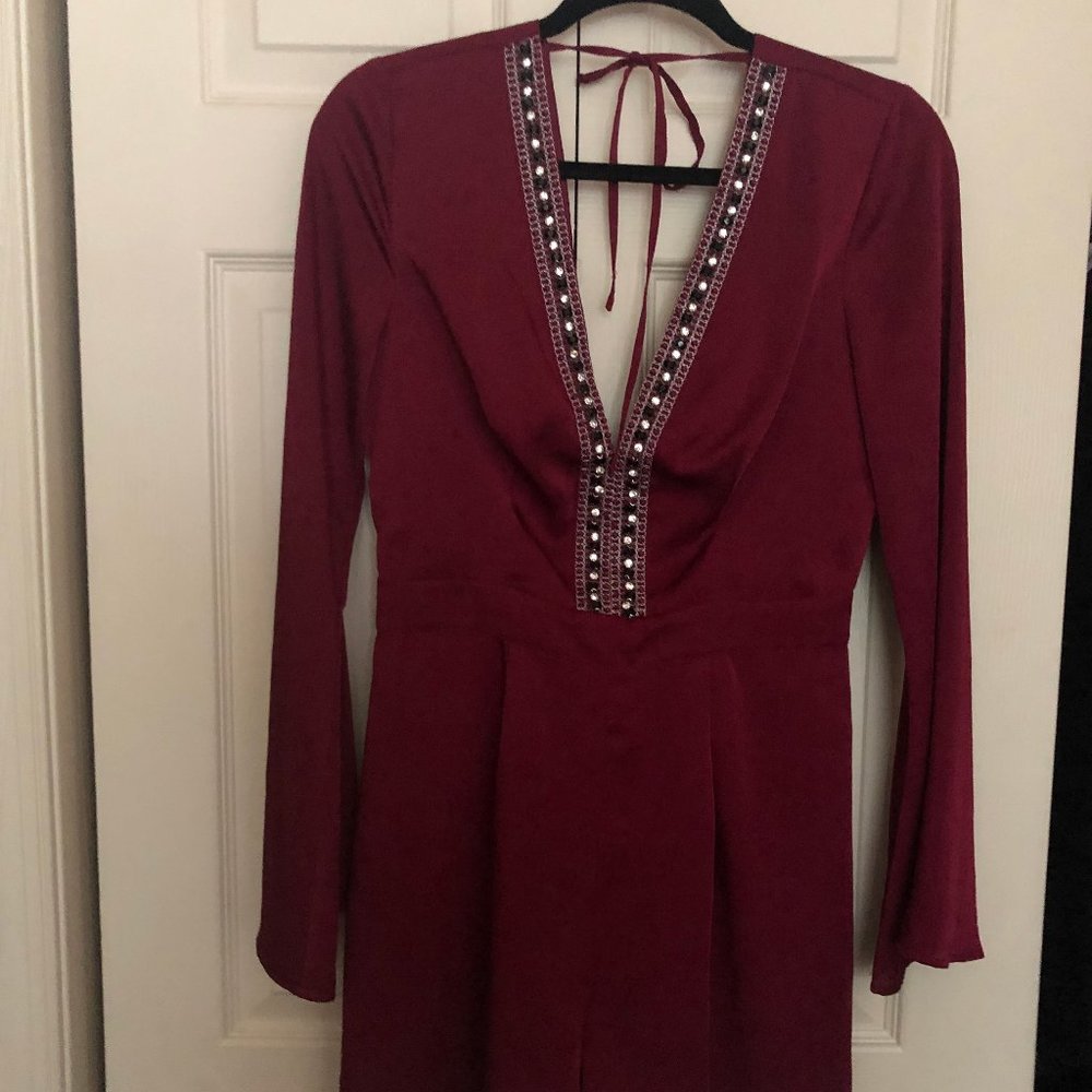 Bebe Beautiful  Burgundy Long Sleeve Romper